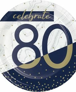 Creative Converting Navy & Gold Milestone Dessert Plate, 80 8ct Adult Birthday Party Themes