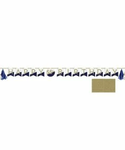 Creative Converting Adult Birthday Party Themes Navy & Gold Milestone Banner With Tassels & Stickers 1ct