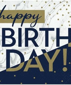 Creative Converting Navy & Gold Milestone Beverage Napkin 16ct Adult Birthday Party Themes