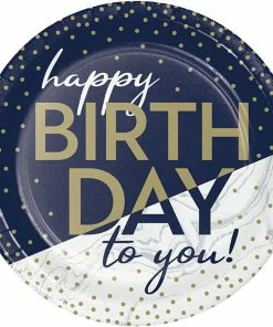 Creative Converting Navy & Gold Milestone Dessert Plate 8ct Adult Birthday Party Themes