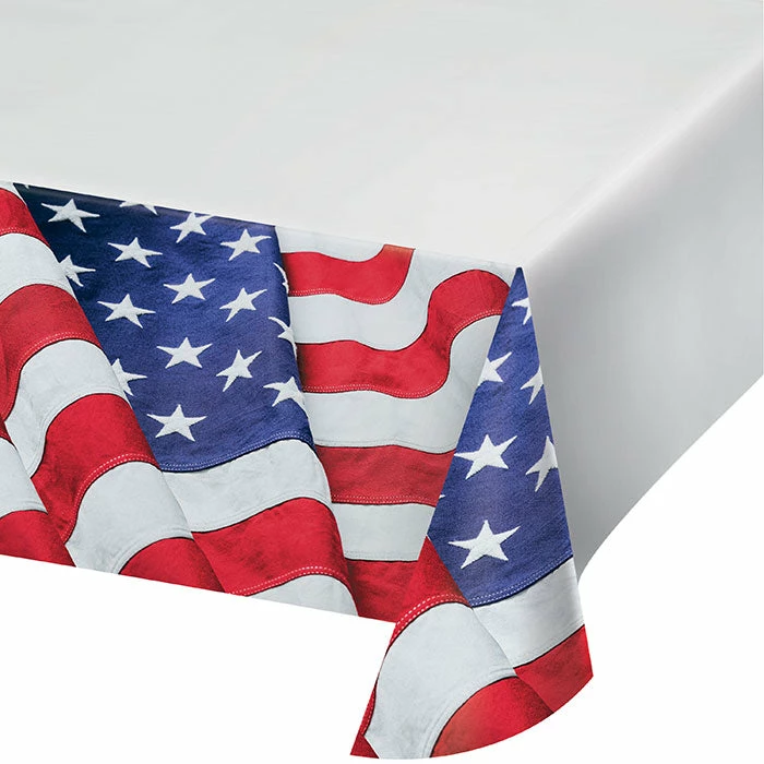 Creative Converting Patriotic And 4th Of July Party Decorations Patriotic Flag Paper Tablecover Border Print, 54" X 102" 1ct