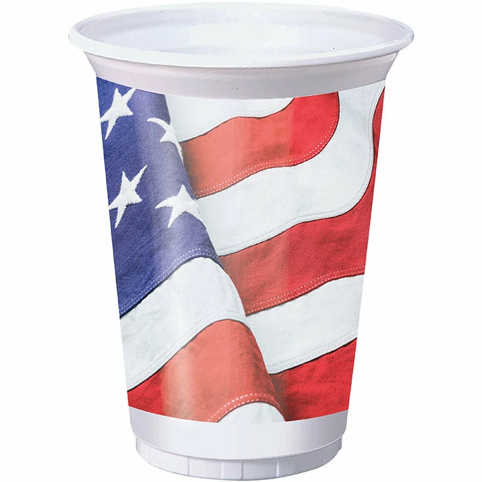 Creative Converting Patriotic Flag Printed Plastic Cups, 16oz 8ct Patriotic And 4th Of July Party Decorations