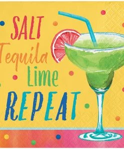 Creative Converting Summer, BBQ And Picnic Themed Decorations Summer Cocktails Beverage Napkin, Salt Lime Repeat 16ct