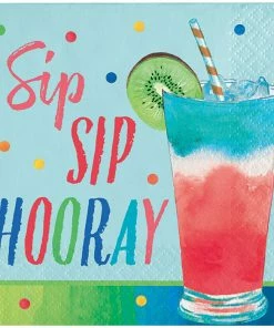 Creative Converting Summer Cocktails Beverage Napkin, Sip Sip Hooray 16ct Summer, BBQ And Picnic Themed Decorations