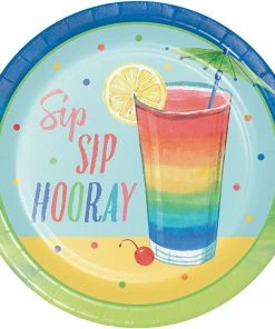 Creative Converting Summer Cocktails Dessert Plate, Sip Sip Hooray 8ct Summer, BBQ And Picnic Themed Decorations