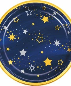 Creative Converting Starry Night Dinner Plate, Stars, Foil 8ct Themed Tableware