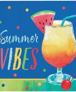 Creative Converting Summer Cocktails Beverage Napkin, Summer Vibes 16ct