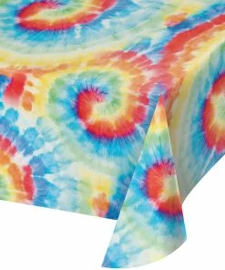 Creative Converting Tie Dye Swirl White Plastic Tablecover 54" X 108", All Over Print