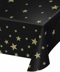 Creative Converting General Decorations Stars Black Plastic Tablecover 54" X 108", All Over Print