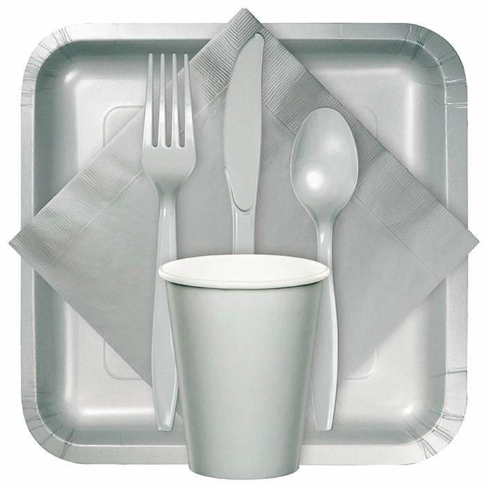 Creative Converting Shimmering Silver Dinner Napkins 3Ply 1/4Fld, 25 Ct Solid Color Tableware