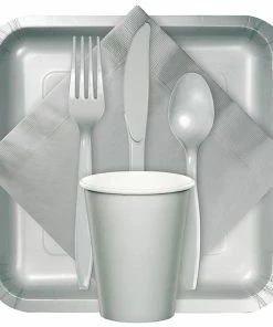 Creative Converting Shimmering Silver Plastic Knives, 50 Ct Solid Color Tableware