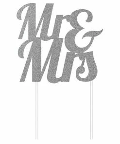 Creative Converting Silver Glitter Mr & Mrs Cake Topper Bridal And Wedding