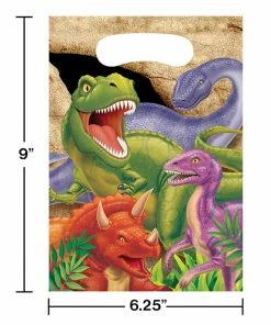 Creative Converting Kids Birthday Party Themes Dinosaur Favor Bags, 8 Ct