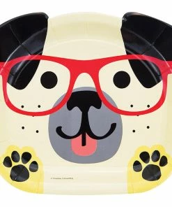 Creative Converting Dog Party Shaped Plate 9" Assorted Dogs, 8 Ct