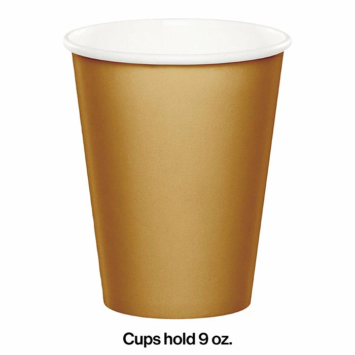 Creative Converting Glittering Gold Hot/Cold Paper Cups 9 Oz., 24 Ct Solid Color Tableware