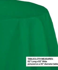 Creative Converting Solid Color Tableware Emerald Green Tablecover, Octy Round 82" Polylined Tissue