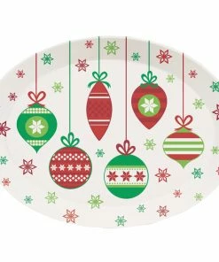 Creative Converting Christmas Plastic Tray, 10 X 14 Oval, Christmas Ornaments Christmas Party Supplies