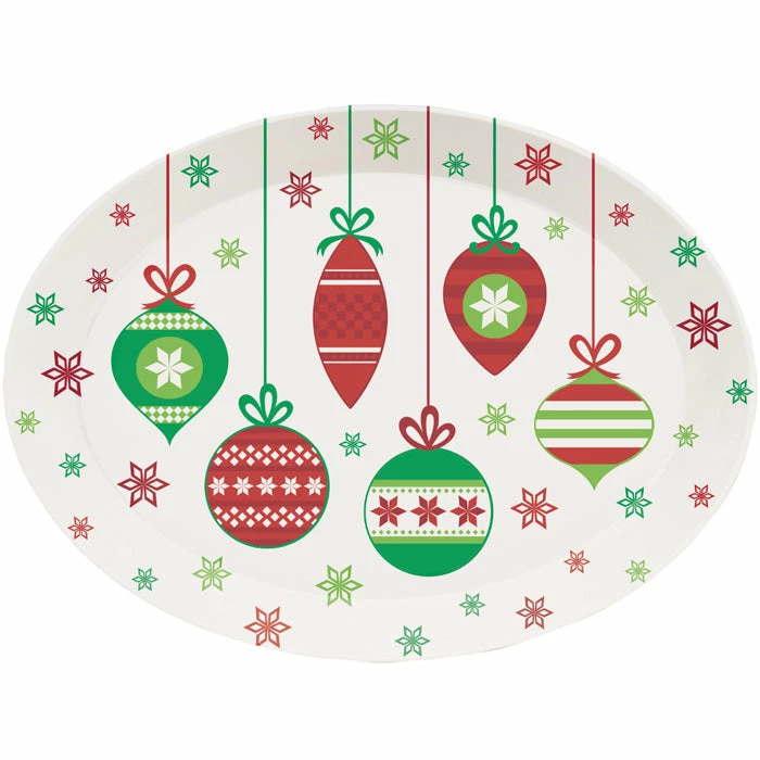 Creative Converting Christmas Plastic Tray, 10 X 14 Oval, Christmas Ornaments Christmas Party Supplies