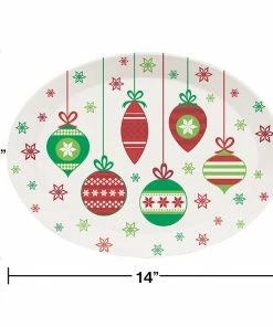 Creative Converting Christmas Plastic Tray, 10 X 14 Oval, Christmas Ornaments Christmas Party Supplies
