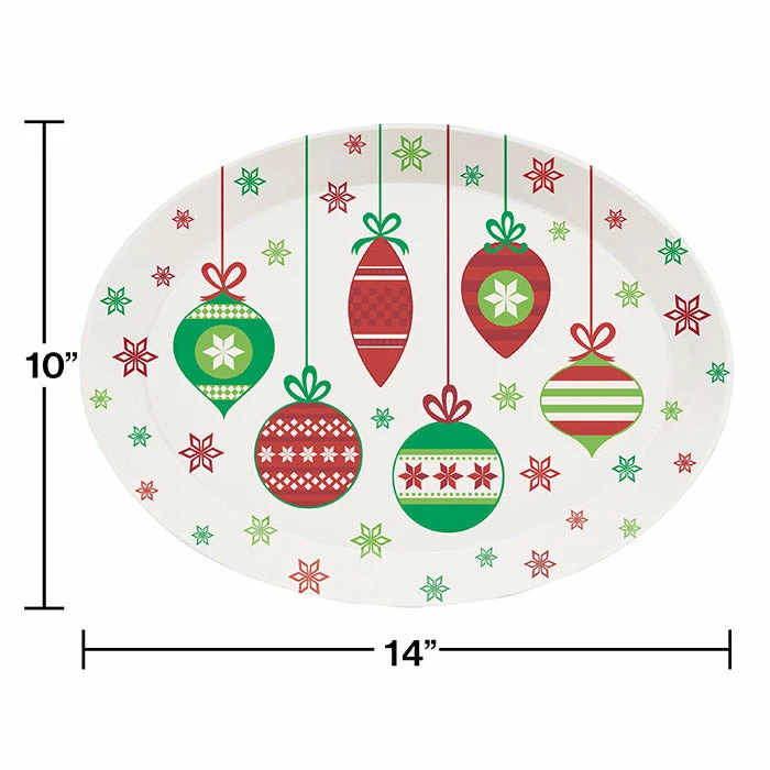 Creative Converting Christmas Plastic Tray, 10 X 14 Oval, Christmas Ornaments Christmas Party Supplies