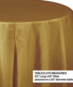 Creative Converting Solid Color Tableware Glittering Gold Tablecover, Octy Round 82" Plastic