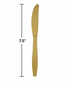 Creative Converting Solid Color Tableware Glittering Gold Plastic Knives, 24 Ct