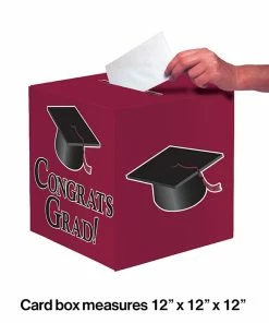 Creative Converting Graduation Party Supplies Graduation Card Box, Grad, 9" Burgundy
