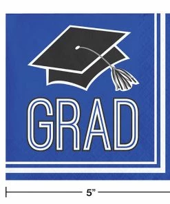 Creative Converting Graduation School Spirit Blue Beverage Napkins, 36 Ct