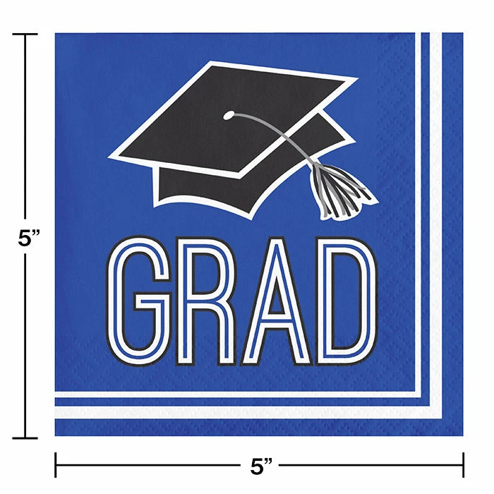 Creative Converting Graduation School Spirit Blue Beverage Napkins, 36 Ct