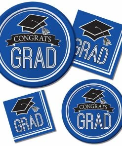 Creative Converting Graduation School Spirit Blue Paper Plates, 18 Ct Graduation Party Supplies