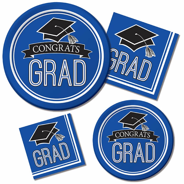 Creative Converting Graduation School Spirit Blue Paper Plates, 18 Ct Graduation Party Supplies