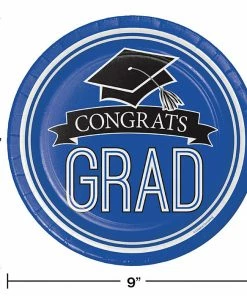 Creative Converting Graduation School Spirit Blue Paper Plates, 18 Ct Graduation Party Supplies