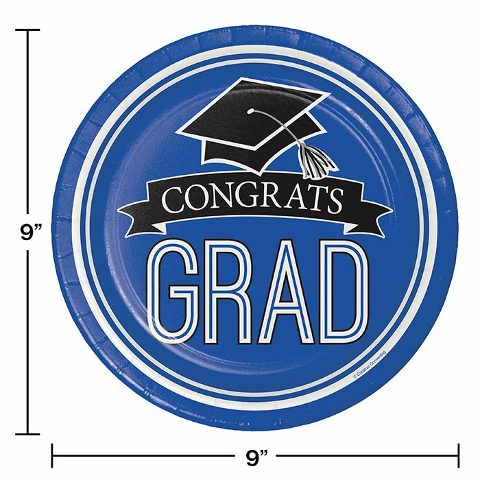 Creative Converting Graduation School Spirit Blue Paper Plates, 18 Ct Graduation Party Supplies