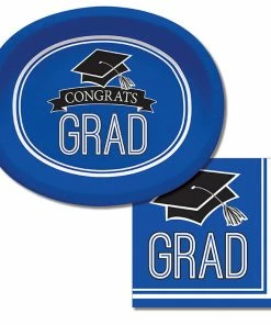 Creative Converting Graduation School Spirit Blue Oval Platters, 10