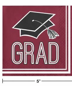 Creative Converting Graduation School Spirit Burgundy Red Beverage Napkins, 36 Ct Graduation Party Supplies