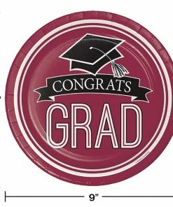 Creative Converting Graduation School Spirit Burgundy Red Paper Plates, 18 Ct Graduation Party Supplies