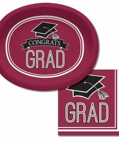Creative Converting Graduation School Spirit Burgundy Red Oval Platters, 10