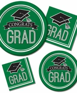 Creative Converting Graduation School Spirit Green Paper Plates, 18 Ct