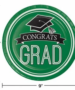 Creative Converting Graduation School Spirit Green Paper Plates, 18 Ct