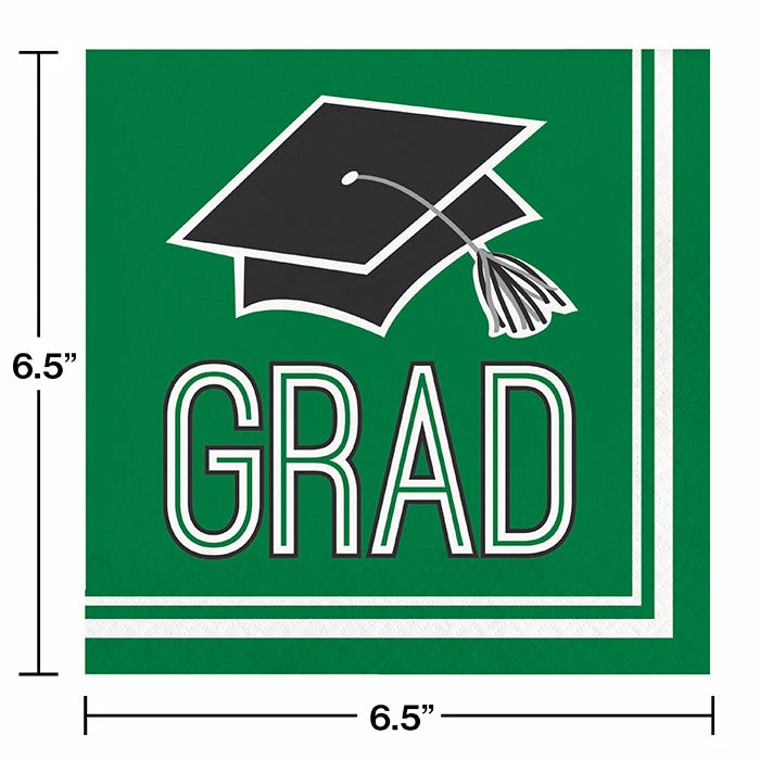 Creative Converting Graduation School Spirit Green Napkins, 36 Ct