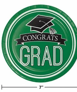 Creative Converting Graduation School Spirit Green Dessert Plates, 18 Ct Graduation Party Supplies