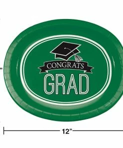 Creative Converting Graduation School Spirit Green Oval Platters, 10" X 12", 8 Ct