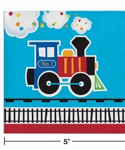 Creative Converting 1st Birthday Party Themes All Aboard Train Beverage Napkins, 16 Ct