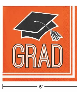 Creative Converting Graduation Party Supplies Graduation School Spirit Orange Beverage Napkins, 36 Ct