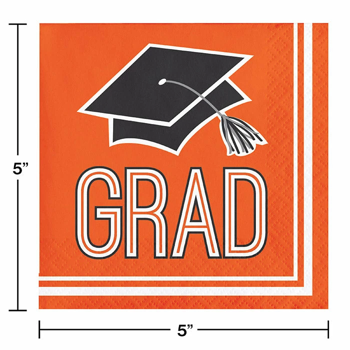 Creative Converting Graduation Party Supplies Graduation School Spirit Orange Beverage Napkins, 36 Ct