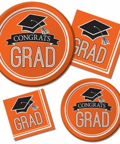 Creative Converting Graduation Party Supplies Graduation School Spirit Orange Paper Plates, 18 Ct