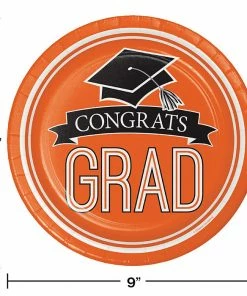 Creative Converting Graduation Party Supplies Graduation School Spirit Orange Paper Plates, 18 Ct