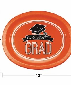 Creative Converting Graduation School Spirit Orange Oval Platters, 10