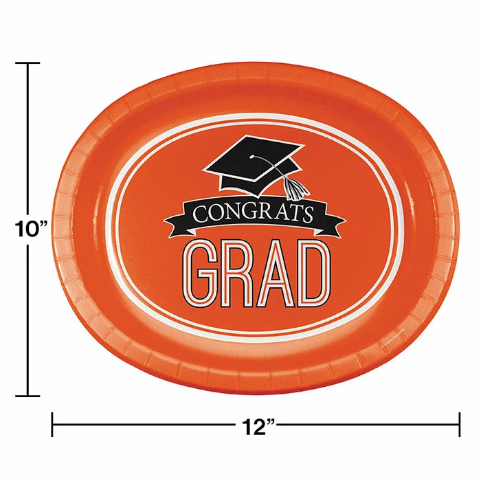 Creative Converting Graduation School Spirit Orange Oval Platters, 10" X 12", 8 Ct Graduation Party Supplies