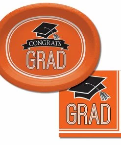 Creative Converting Graduation School Spirit Orange Oval Platters, 10